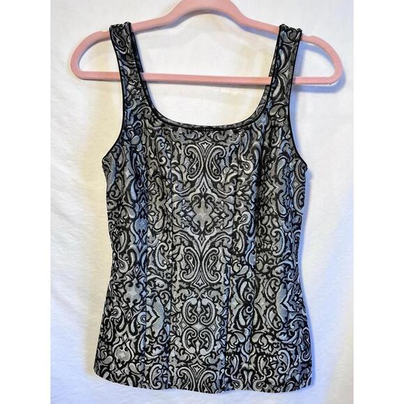 White House Black Market Tank Top Women Small Black Brocade Scroll Trim Pullover - Picture 1 of 4